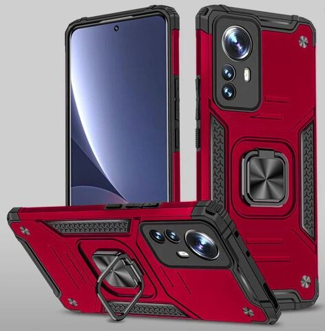 Противоударный чехол для Xiaomi 12 / 12X красный с пластиной для магнитного автодержателя и кольцом подставкой / чехол для Сяоми 12 / 12х