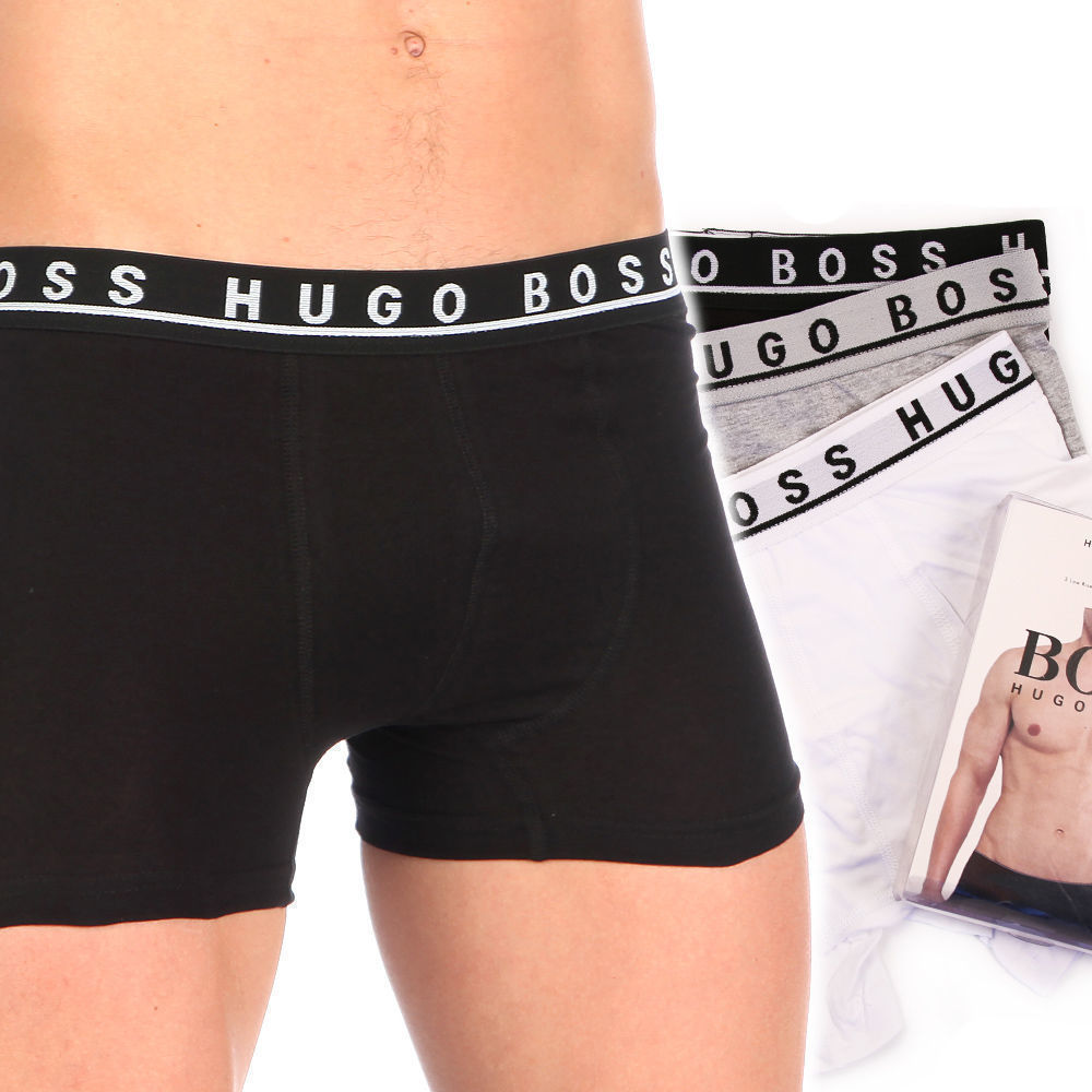 Мужские трусы боксеры, набор 3(черные,серые, белые) шт, Hugo Boss