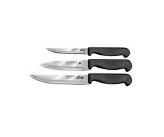 LR05-46 LARA Набор ножей 3 предмета: Поварской, Универс., Для овощей. пластик. чёрная ручка(блистер)