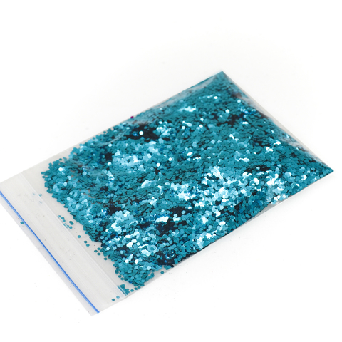 Блестки в пакетике 10 гр  ярко-голубые 1 мм
