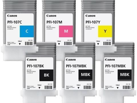 Комплект картриджей Canon PFI-107 (MBKx2,BK,M,C,Y) 6шт х 130мл для Canon iPF660, iPF680, iPF685, iPF770, iPF780, iPF785