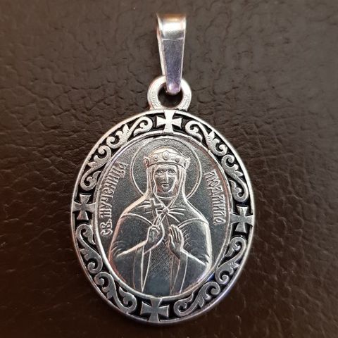 Нательная именная икона святая Людмила с серебрением кулон с молитвой