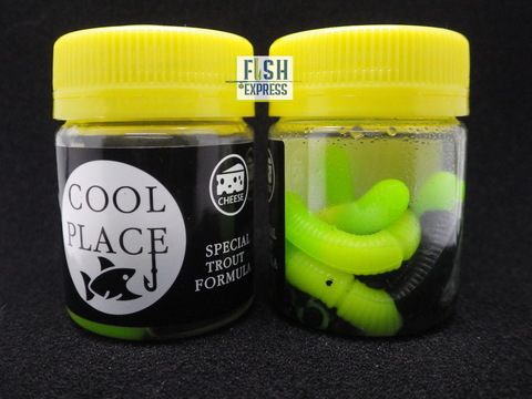 Форелевая силиконовая приманка COOL PLACE BUK FLOATING STRETCH цвет ЧЕРНО-ЖЕЛТО-ЗЕЛЁНЫЙ ( плавающая/ тянущаяся ) 65 мм/ 7 шт в банке.