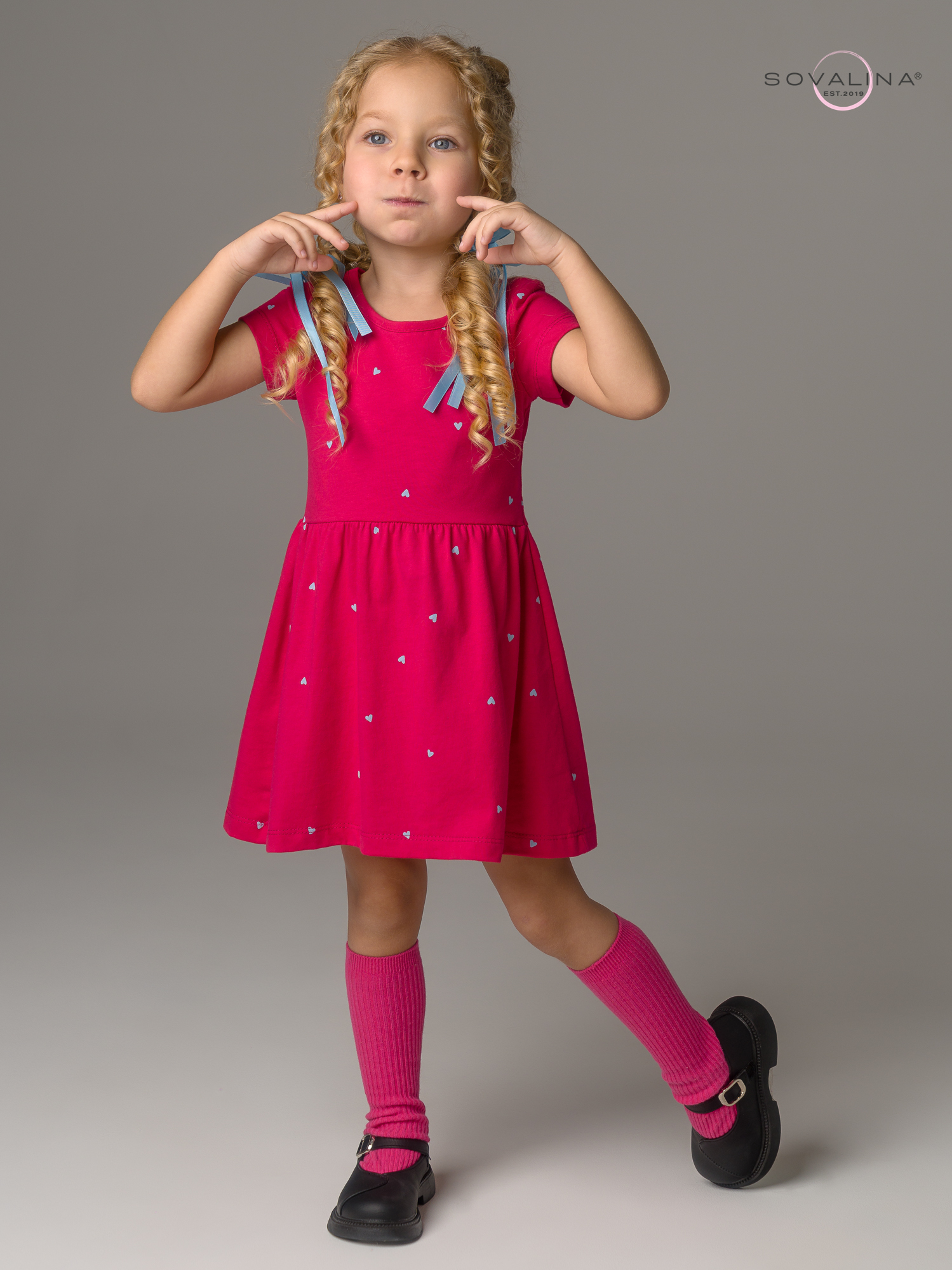 Платье Лето сердечки малина