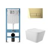 Aqueduto AQDS252 AQD комплект: TECNICA Novo Система инсталляции для подвесного унитаза, RETANGULO Novo Панель смыва, шлифованное золото, MACIO Унитаз подвесной 520*370 безободковый, сиденье с микролифтом, белый глянцевый