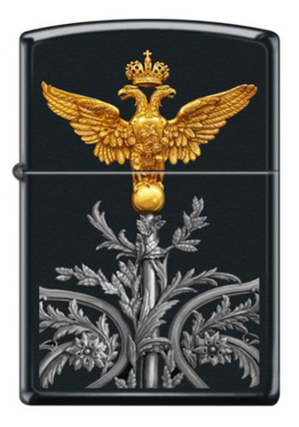 Зажигалка Zippo Двуглавый орёл, латунь/сталь с покрытием Black Matte, чёрная, матовая, 36x12x56 мм
