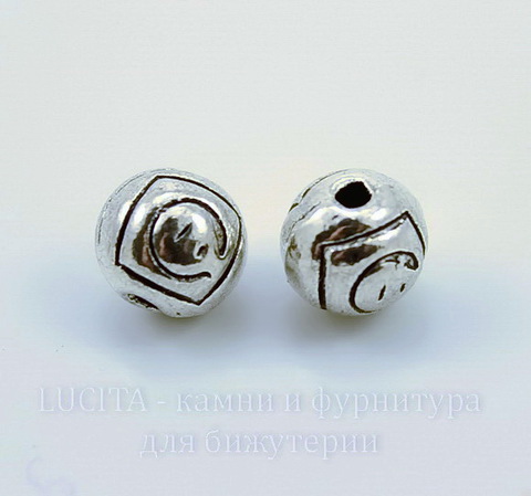 Бусина металлическая - шарик "Роза" 7 мм (цвет - античное серебро), 10 штук