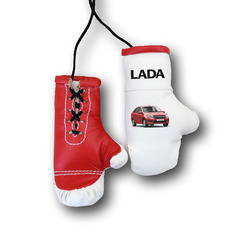 Перчатки боксерские комбинированные "LADA авто", белые с красным