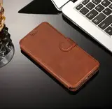 Чехол книжка для Xiaomi Redmi Note 9 кожаный коричневый с магнитной застежкой / flip чехол с функцией подставки / отделением для пластиковых карт и денег
