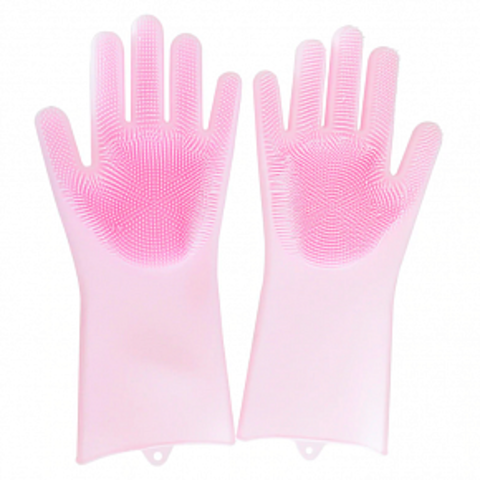 Термостойкие универсальные силиконовые перчатки с ворсинками для кухни розовые