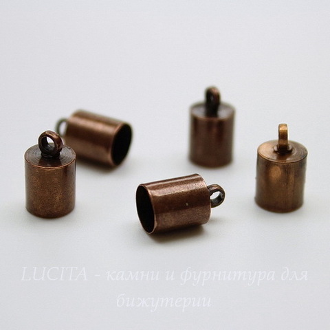 Концевик для шнура 5,5 мм, 10х6 мм (цвет - античная медь), 2 штуки