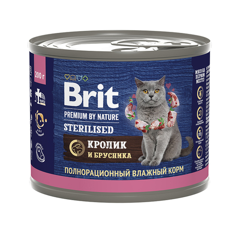 Влажный корм Brit Premium by Nature с кроликом и брусникой, для стерилизованных кошек, 200 г .