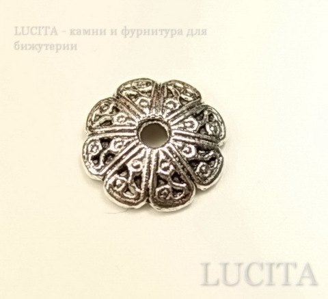 Шапочка для бусины "цветок" (цвет - античное серебро) 12х2,5 мм, 10 штук ()