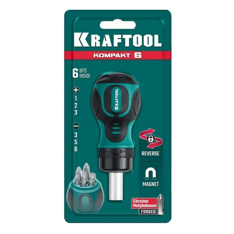 KRAFTOOL Kompakt-6, 6 предм., с битами, реверсивная отвертка (26190-H7)