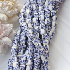 Бусина Кубик, керамика, белая с синей росписью, 8 мм, 1 шт, МК005