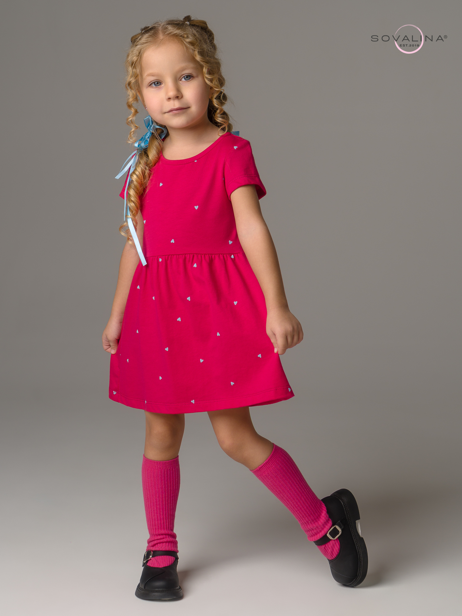 Платье Лето сердечки малина
