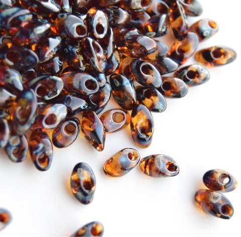 LMA-4502 Бисер-лепестки Миюки Темный янтарь прозрачный Пикассо /Miyuki long Magatama Picasso Transparent Dark Amber