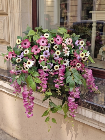Балконный ящик с цветами, 70см, искусственные цветы для балкона