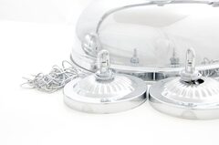 Лампа на пять плафонов «Crown» (серебристая штанга, серебристый плафон D38см)