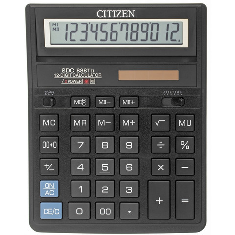 Калькулятор настольный ПОЛНОРАЗМЕРНЫЙ Citizen SDC-888TII 12-разрядный черный