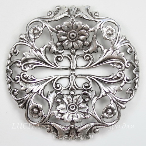 Винтажный декоративный элемент - филигрань "Цветок" 39 мм (оксид серебра)