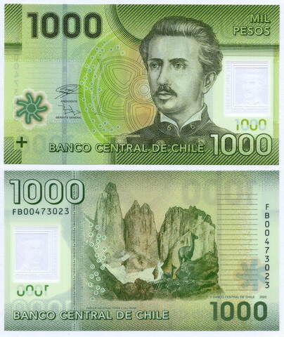 Банкнота Чили 1000 песо 2020 год FB00473023. UNC (пластик)