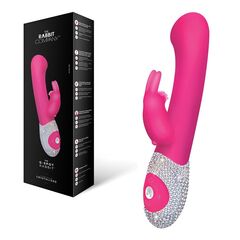 Розовый вибромассажёр The G-spot Rabbit с украшенной стразами рукоятью - 22 см. - 