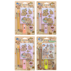 Канцелярский набор Basir с цветным текстовыделителем, 8-ми цветной ручкой, скотчем и блокнотом, серия "Капибара", ассорти, 19.7*11 см