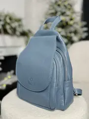 Женский городской рюкзак из натуральной кожи цвет голубой