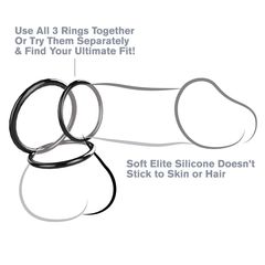 Набор из трех черных эрекционных колец Silicone 3-Ring Stamina Set - 