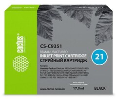 Картридж струйный Cactus CS-C9351 №21 черный (17мл) для HP DJ 3920, 3940, D1360, D1460, D1470, D1560, D2330, D2360, D2430, D2460, F370, F375, F380, F2180, F2187, F2224, F2280, F2290, F4140, F4172, F4180, F4190