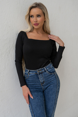 Лонгслив с вырезом каре (черный) Б11-163 Nikol