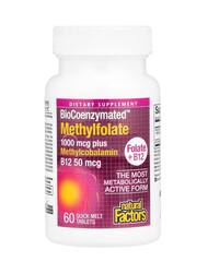 Natural Factors BioCoenzymated, метилфолат, 1000 мкг, 60 быстрорастворимых таблеток
