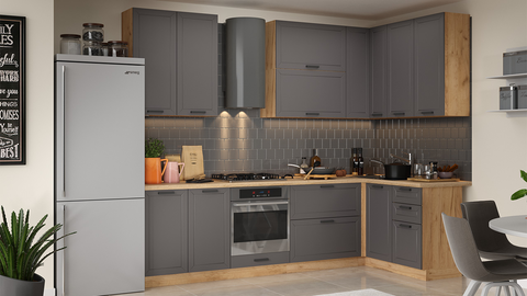 Кухня угловая Лорас 2.8 х 1.4 м дуб крафт золотой / холст вулкан