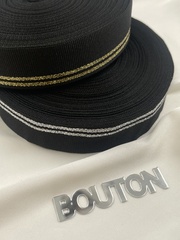 Репсовая лента черная с золотистыми полосками