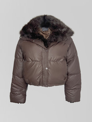 Куртка CLASSIC SIX 8203-A однотонная укороченная с отстегивающимся меховым воротником