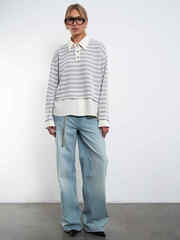 Свитшот-поло с имитацией рубашки (Серый/молочный)