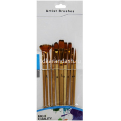 Набор кистей синтетика 10шт. (плоская № 1/2,4,6,8,10, круглая №2,4,8, овальная №10, веерная №3/0)