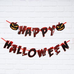 Гирлянда-буквы, Happy Halloween, Кровавая тыква, 2,5 м