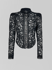 Блузка BD colleсtion однотонная приталенная из гипюра на золотых пуговицах