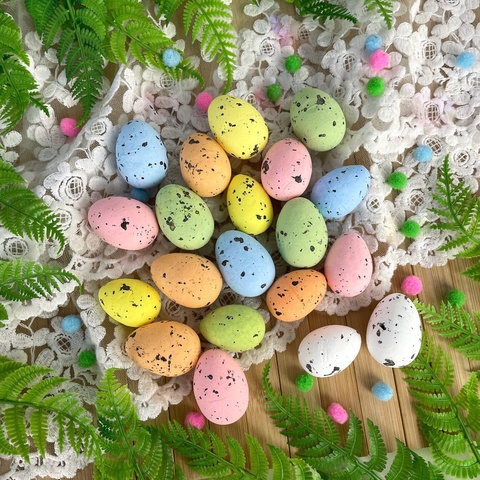 Пасхальный декор, Яйцо разноцветное из пенопласта, 3*4 см и 3,5*2,5 см, набор 20 шт.