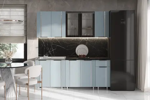 Кухня Виктория 2,0м (490) (Пластер Скай, Белый (Кастилло темный))