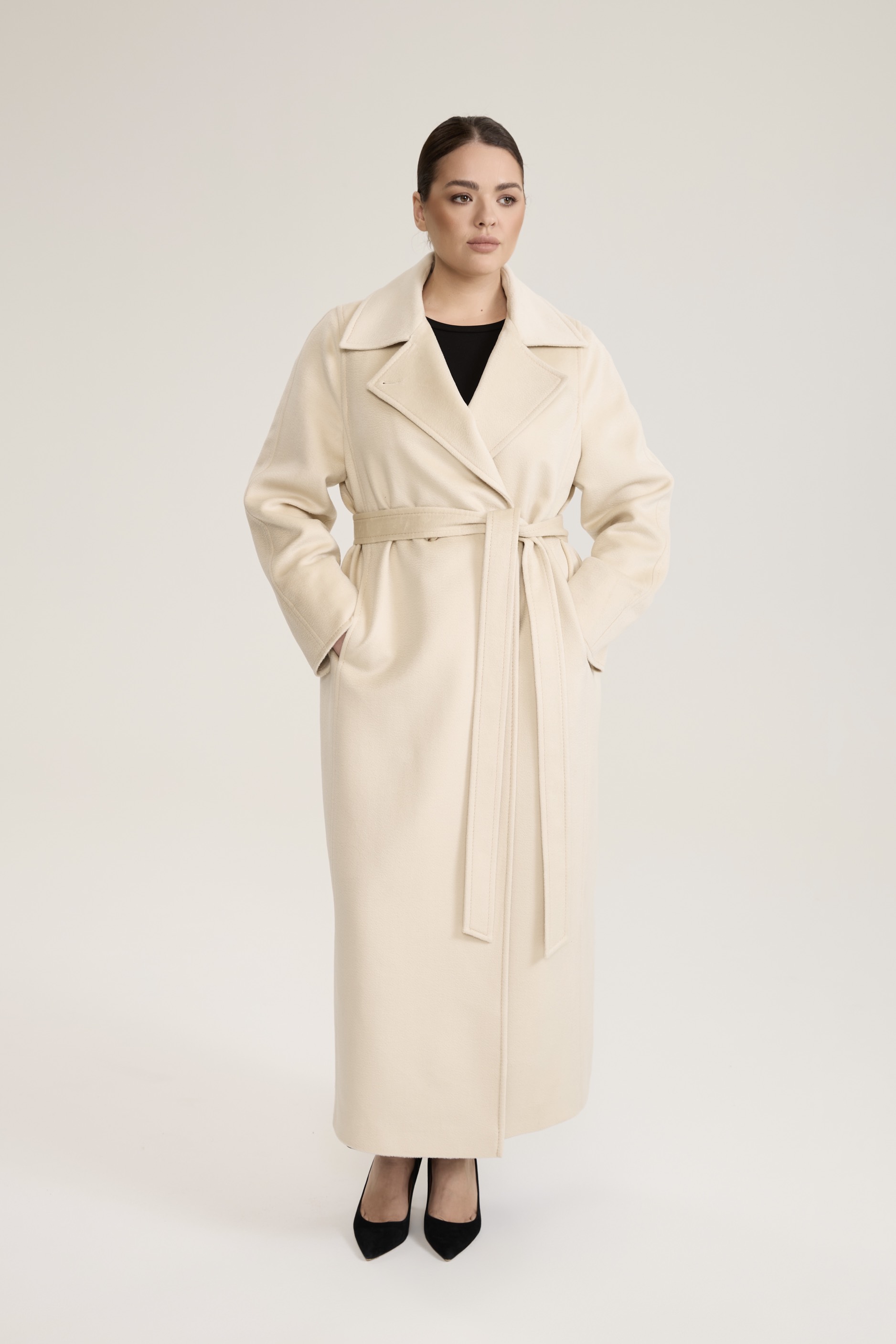 Пальто двубортное с отстрочкой, молочный