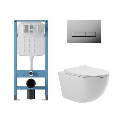 Aqueduto AQDS323T AQD комплект: TECNICA Novo Система инсталляции для подвесного унитаза, RETANGULO Панель смыва, хром, OVO Tornado Унитаз подвесной 525*360 безободковый, Tornado, сиденье с микролифтом, белый глянцевый