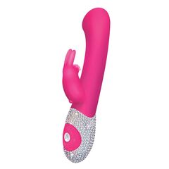 Розовый вибромассажёр The G-spot Rabbit с украшенной стразами рукоятью - 22 см. - 