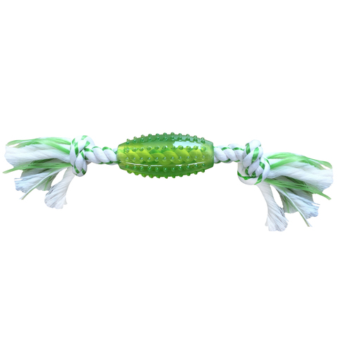 Игрушка для собак "Регби синтетическая резина с канатом 25 см с ароматом мяты", зеленый