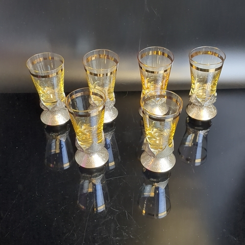 Рюмки набор из 6 штук, стекло, алюминий, 9 см, (объём-? мл), винтаж СССР 1970-1990 гг