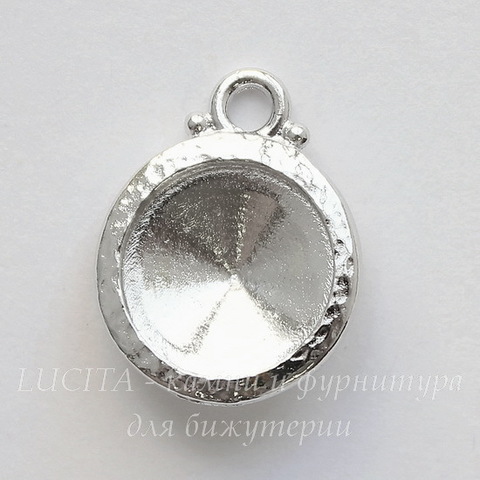 Сеттинг - основа - подвеска TierraCast "Hammered" для страза 12 мм (цвет-платина)