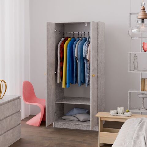 Шкаф для одежды 2 двери Марм, 74х55х170 см, со штангой и полкой, серый бетон