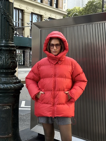 Пуховик Рокет миди красный